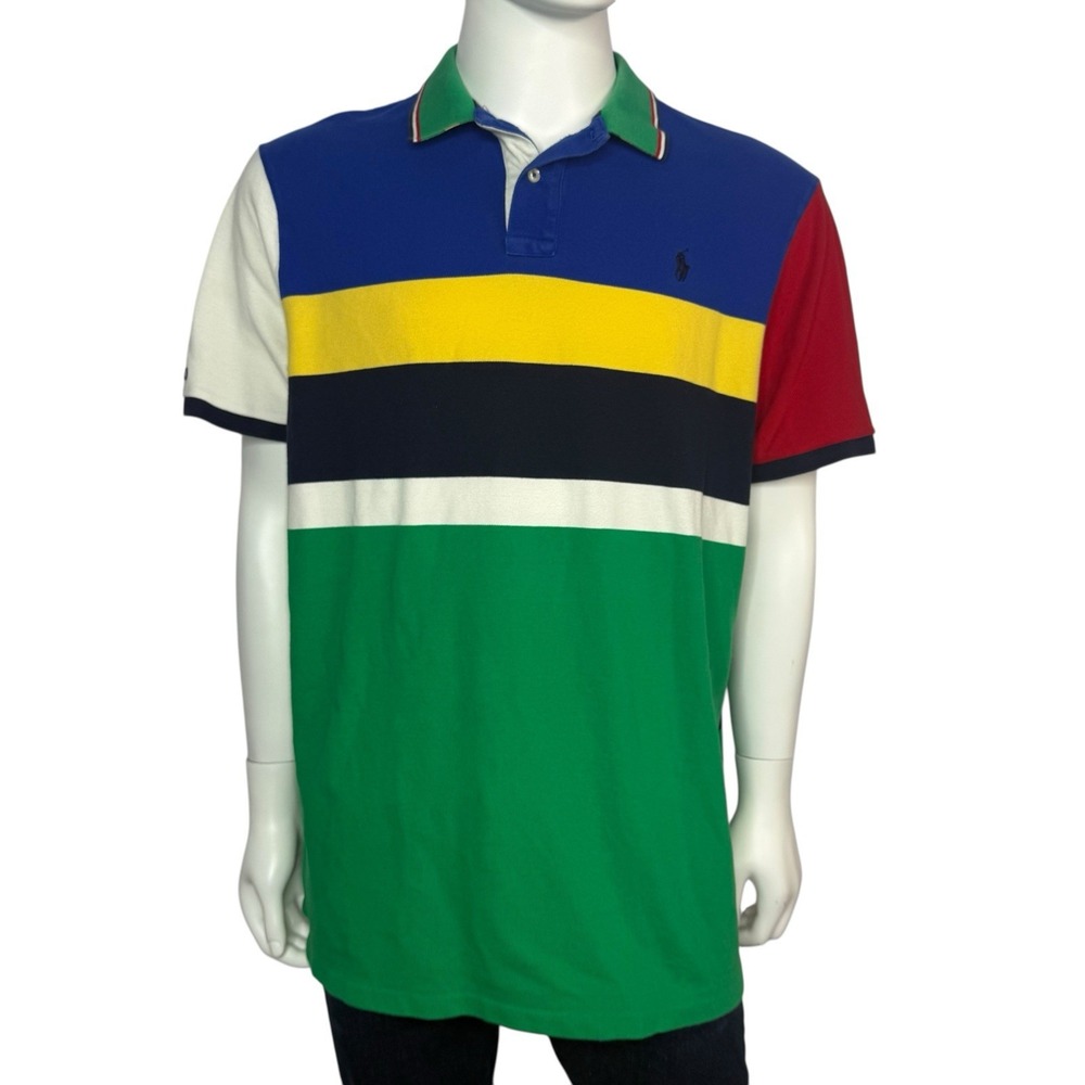 Polo Ralph Lauren Men's Blue Multi Color Block Classic Fit Polo Size XXL - Picture 2 of 8